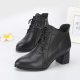 Leather boots large size women's shoes 41 to 43 autumn and winter new large women's boots high -heeled rough boots leather shoes side zipper
