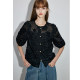 dfvc light luxury style heavy industry sequin three-dimensional embroidered shirt for women 2025 spring new loose black short-sleeved shirt