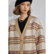 dfvc fashion wool short plaid wool coat for women 2025 winter new V-neck loose wool coat