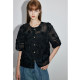 dfvc light luxury style heavy industry sequin three-dimensional embroidered shirt for women 2025 spring new loose black short-sleeved shirt
