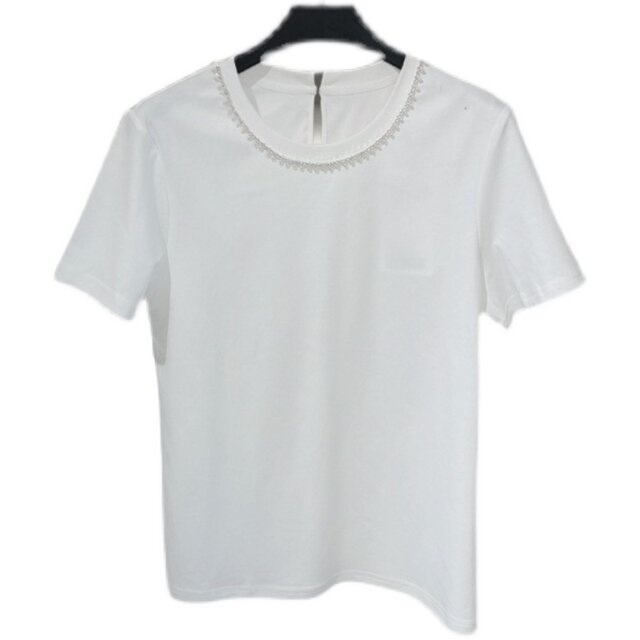 Cotton T -shirt Female Three Rainbow 2023 Summer New White Bottom shirt Short -sleeved round neck top S23210312Z20
