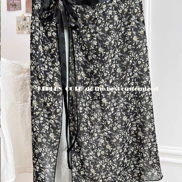 Spring and summer lace -up skirt floral niche design gauze skirt atmosphere, fart curtain, stacking middle -long skirt curtain girl
