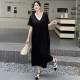 
High-end large-size women's clothing, new style, fashionable V-neck splicing, age-reducing, slimming and casual short-sleeved dress