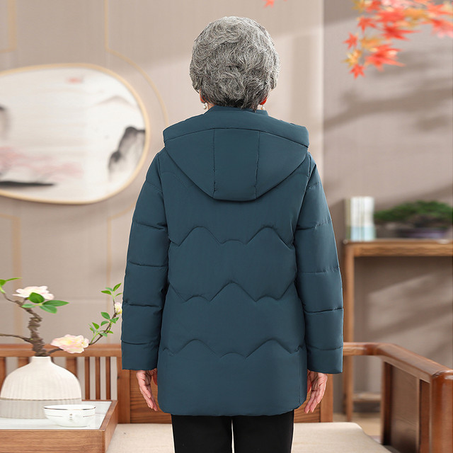Grandma Winter Cotton Clothing Female Middle School Cotton Jacket Thick Mom down cotton jacket Old lady hooded clothes
