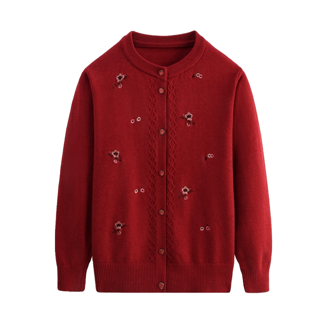 Grandma's spring and autumn knitted jacket, middle-aged and elderly women's mother's clothing, winter clothing, long-sleeved velvet cardigan, old lady's woolen clothing