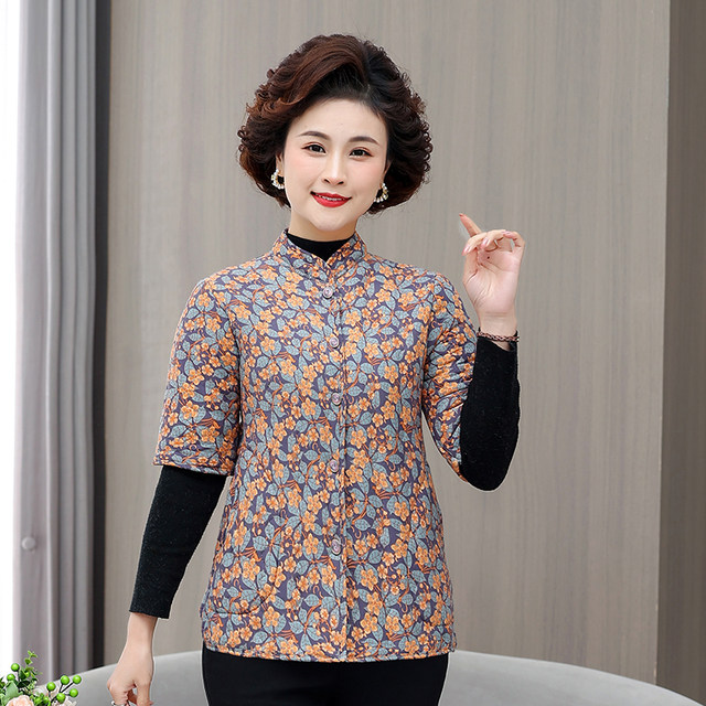 Middle-aged and elderly women's half-sleeved cotton vest with velvet, new mother's autumn and winter vest, short-sleeved cotton jacket, grandma's thick waistcoat