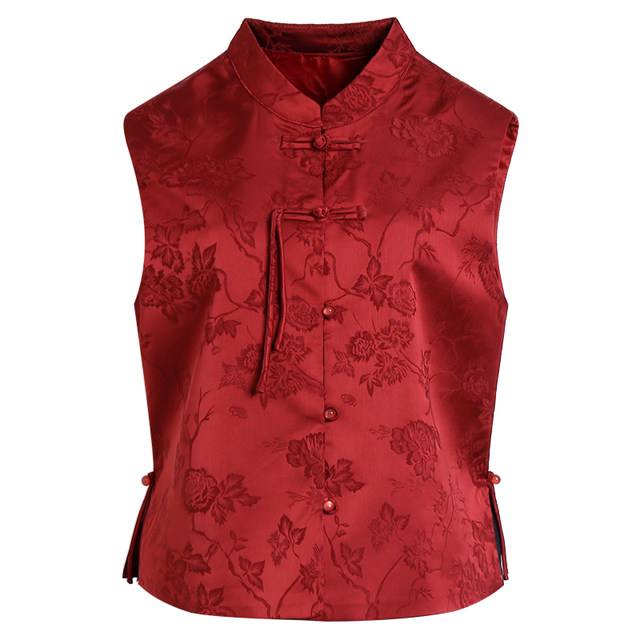 Mom's autumn clothes retro style Tang suit vest jacket fashionable middle-aged and elderly women's spring and autumn vest fashionable horse clip top