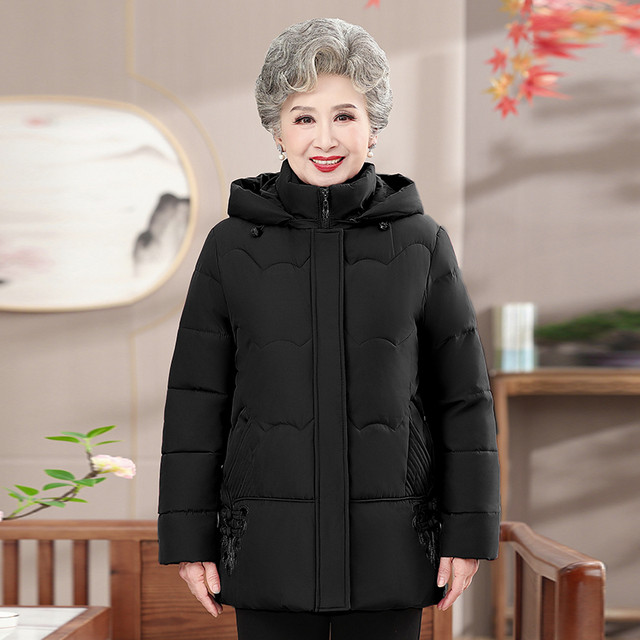 Grandma Winter Cotton Clothing Female Middle School Cotton Jacket Thick Mom down cotton jacket Old lady hooded clothes
