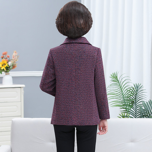 Middle -aged and elderly women's clothing spring and autumn woolen top fashion lapel 50 -year -old 60 mothers autumn clothing foreign woolen jacket short
