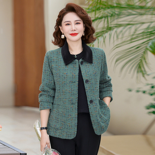 Mother's autumn coat, woolen jacket, 2025 new middle-aged and elderly women's two-piece set, small fragrant style short tops