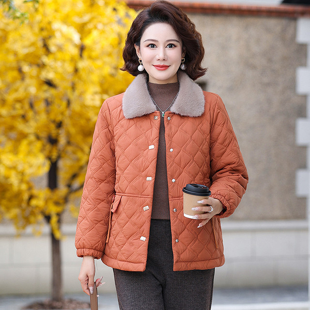 Middle-aged mother's winter clothing plus velvet warm lapel small cotton-padded coat short middle-aged and elderly women's fashion warm cotton-padded jacket