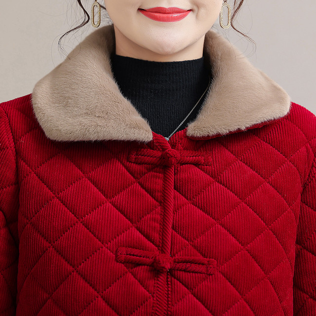 Mother's winter corduroy cotton coat plus velvet thickened warm cotton coat for women mid-length new middle-aged and elderly cotton-padded jacket