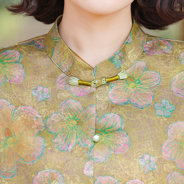 Chinese style mom summer suit middle-aged and elderly ladies slim shirt lady new Chinese style short-sleeved T-shirt shirt