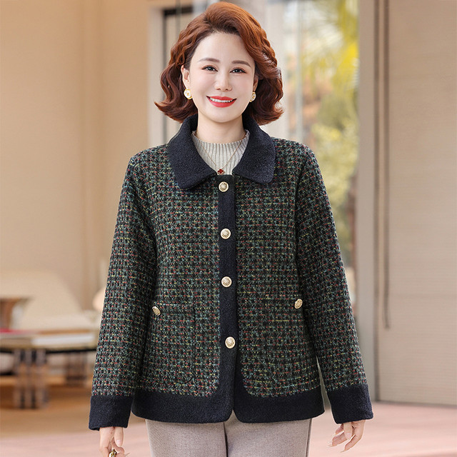 Mom's winter woolen coat fashionable quilted woolen coat 2025 new style autumn and winter light cotton coat for middle-aged and elderly women