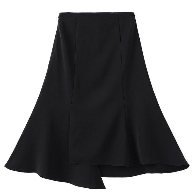 Tanni's new commuter droopy fish tail irregular black casual high waist midi skirt TN11SK601A