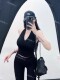 With chest pad~Showing body sexy halter neck hanger vest V-neck inside and outside wearing tight backless top new style