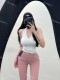 With chest pad~Showing body sexy halter neck hanger vest V-neck inside and outside wearing tight backless top new style