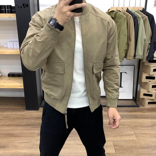 Thin coat men's stand -up collar leisure versatile fashion 2025 spring and autumn short baseball uniform top