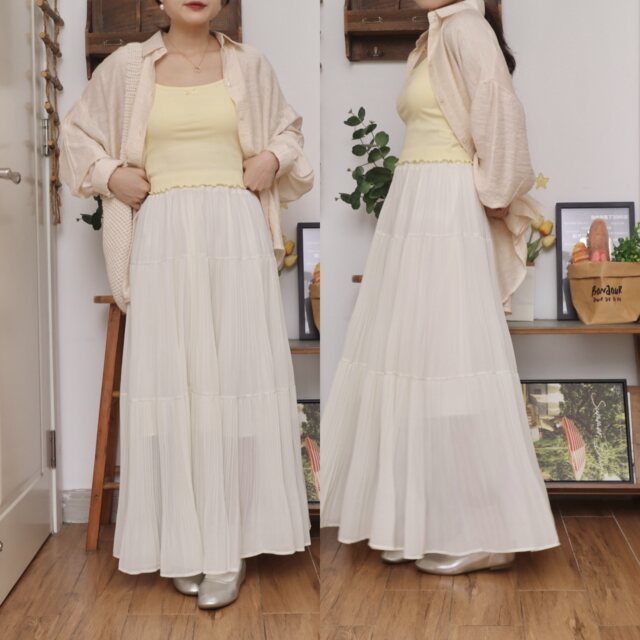 Silent Home 2025 Spring and Summer Dropping Cake Skirt Half-length Skirt Women's Slim Pleated A-line Skirt Gentle Style