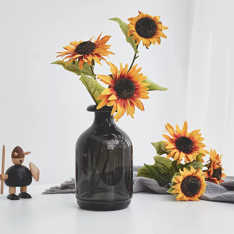 Ins北欧创意黑色细口玻璃花瓶摆设装饰品餐厅桌面干花插花小