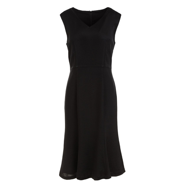 Famous Teacher Road Black V -neck -of -sleeveless A -line dress Female Summer New Slim Mid -Waist Lady Momas