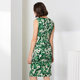 Famous teacher road green and white printed sleeveless dress for autumn women's new mid-waist slim commuting round neck intellectual