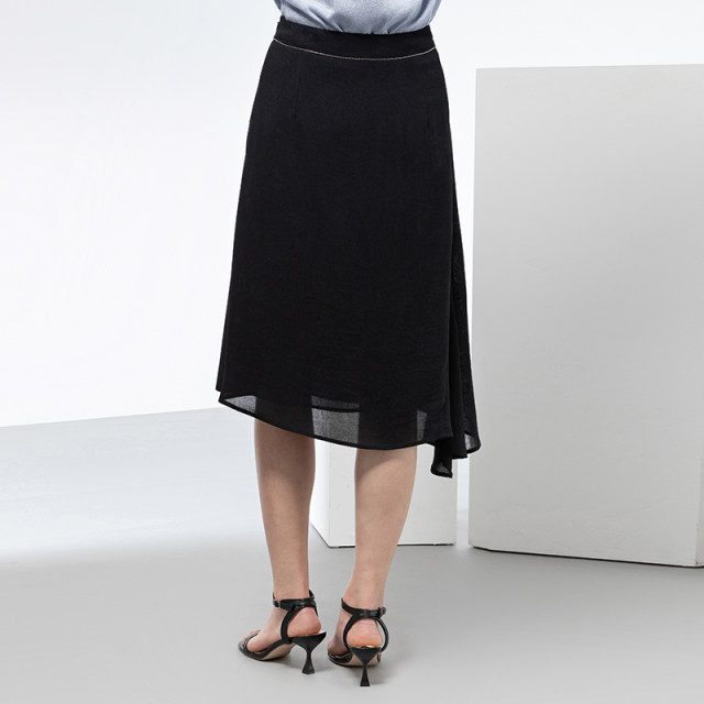 Famous teacher road asymmetrical A-line skirt for women's summer new natural waist midskirt black commuting elegant