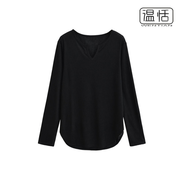 American retro white V -neck sleeper loose slightly slightly thin -blocket long -sleeved T -shirt jazz dance bottom shirt