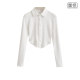 American retro Polo collar single-breasted long-sleeved shirt for women slim hot girl curved hem short T-shirt