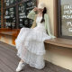 New spring and summer tulle skirt white mesh skirt for women mid-length A-line high-waisted slim big puffy cake skirt

