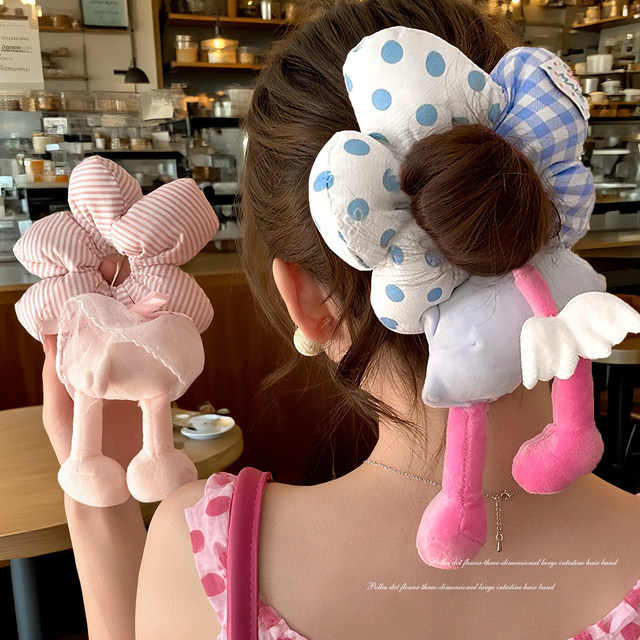 Autumn and winter Mickey flower large intestine hair ring for women, super large ball hair tie, sweet girly polka dot hair rope hair accessories