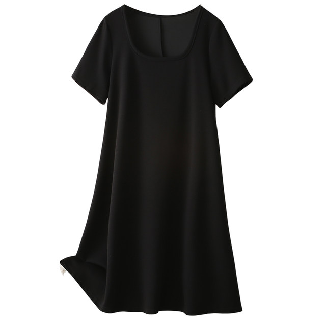 Large-size French temperament square collar black dress summer high-end mid-length fashion age-reducing short-sleeved T-shirt skirt