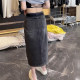 
Large size women's high waist slim without elastic straight half-body denim skirt summer new retro versatile slit hip-pack skirt