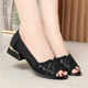 Fish Mouth Sandals Women's 2025 New Summer Mesh Hollow Genuine Leather Soft Sole Middle-aged Mother's Shoes Thick Heel Women's Shoes