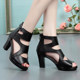 Leather Dudu Shoes Store Women's Genuine Leather Sandals Summer New Style Hollow High Heels Roman Shoes Fish Mouth Thick Heels Comfortable Women's Shoes