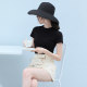 Black half-high neck short-sleeved T-shirt for women pure cotton versatile 2025 summer new solid color slim half-sleeved top ins trendy