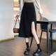 Pear-shaped body large size black fish bone skirt for women in spring and summer 2025 new fat mm waist-hugging a-line hip-packing umbrella skirt
