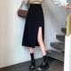 Pear-shaped body large size black fish bone skirt for women in spring and summer 2025 new fat mm waist-hugging a-line hip-packing umbrella skirt

