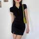 
Large size double slit black skirt 2025 summer fat mm slim high waist slim hip A-line skirt short skirt for women