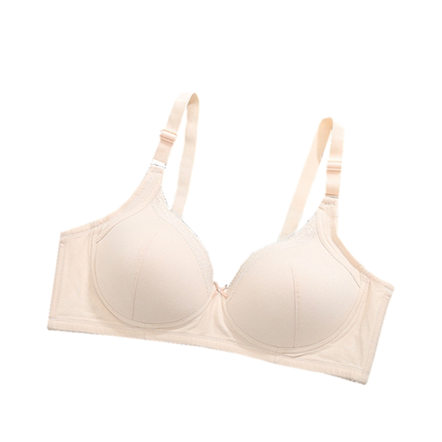 Student solid color full cotton thin girl's bra in high school development period without steel rings large size fixed bra