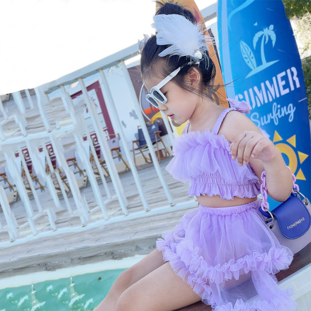 Girls swimsuits, fashionable princess, Korean baby girl cute split skirt, bikini children girl lace performance swimsuit