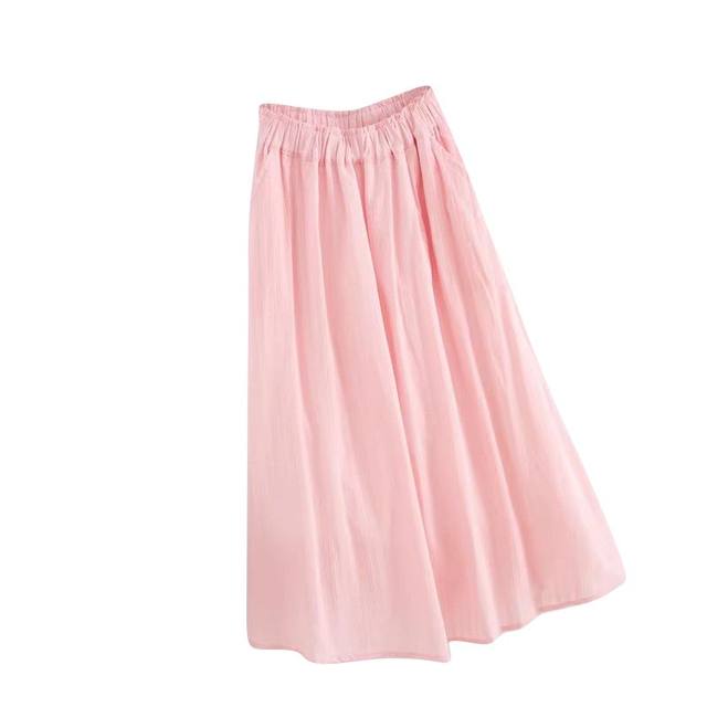 Homemade Pink Sweet Pocket Cotton Blossom Skirt Female 2025 Spring and Summer Small High -waist A -line Skirt