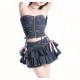 Cake skirt lace-up blue denim pleated skirt hot girl slim short skirt design skirt pants
