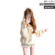 Autumn and winter white hooded pullover women loose outerwear wearing high-end sweater base top coat trendy
