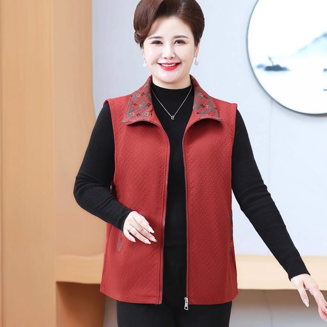 Middle-aged and elderly women's spring and autumn clothes horse clip jacket plus fat extra size fat mother 200 Jin [Jin equals 0.5 kg] Vest elderly grandma hive