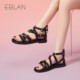 EBLAN/Eban flat sandals women's flat back zipper belt buckle beach Roman shoes