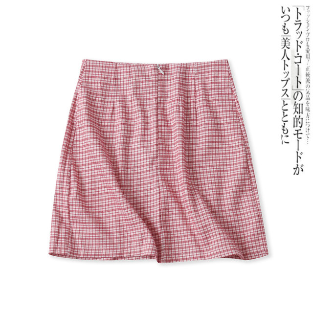 Plaid short skirt summer new style foreign trade women's clothing versatile fashion rear invisible zipper slim A-line skirt 15867