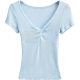Light blue chest kink low V-neck short-sleeved T-shirt for women 2025 summer new hot girl slim fit slim pit top