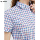 Borton 2025 summer short-sleeved red blue white plaid shirt women's American casual pure cotton high-end large-size shirt
