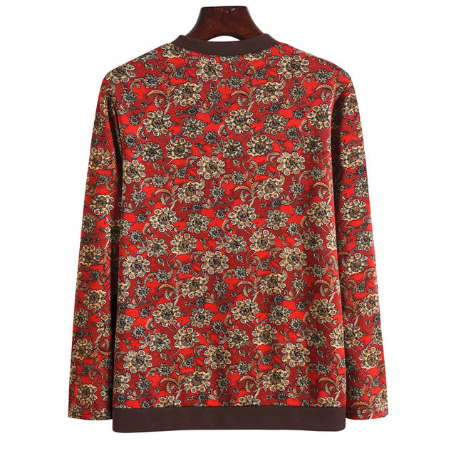 Large size middle-aged and elderly women's clothing spring and autumn floral long sleeve round neck fashionable fashionable base shirt mother's clothing middle-aged and elderly top
